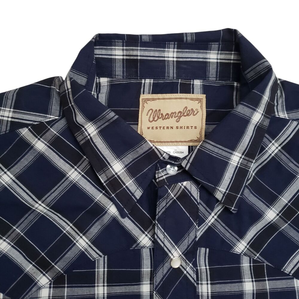 Wrangler Western Pearl Snap Shirt Mens XL Blue Plaid Long Sleeve Cowboy Outdoor - Picture 6 of 13